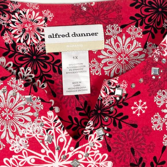 NWOT ALFRED DUNNER Top 1X Snowflake Studded Silver Red White Black Cotton - Picture 4 of 11